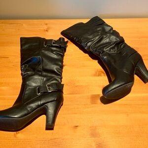 Women's Black Knee-High Heeled Boots